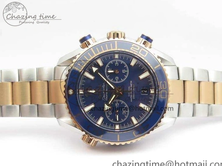 0412 Seamaster Pro Chrono SS RG OM Best Edition Blue Ceramic Blue Dial On SS RG Bracelet A Snug 8129